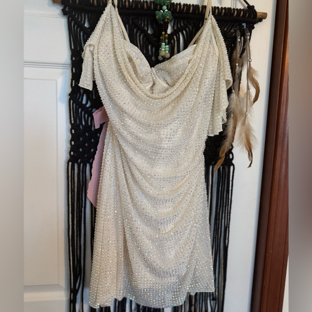 Elegant Cream Corset Drop Neck Dress